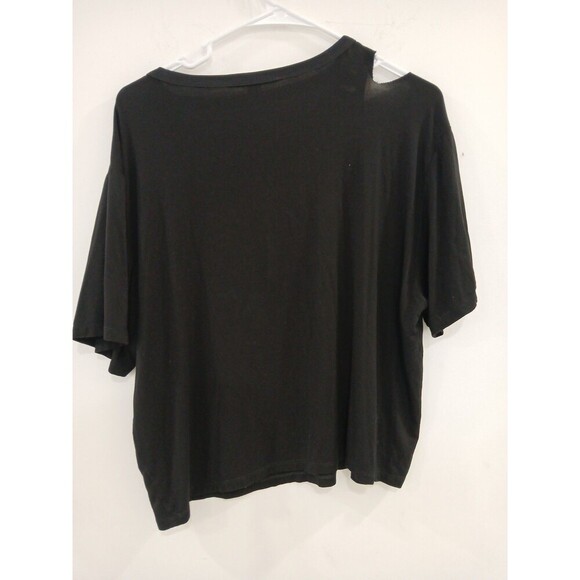 Alice + Olivia Womens Black Stretch Short Sleeve Cut Out Shoulder T-SHIRT Size L - Picture 3 of 5